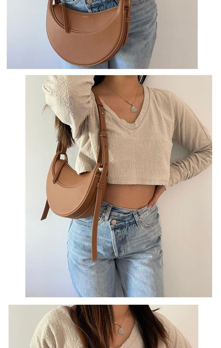 Sculpted Genuine Leather Hobo Bag
