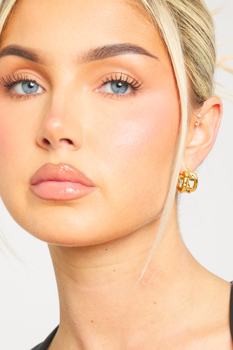 Hammered Detail Hoop-Style Gold Earrings