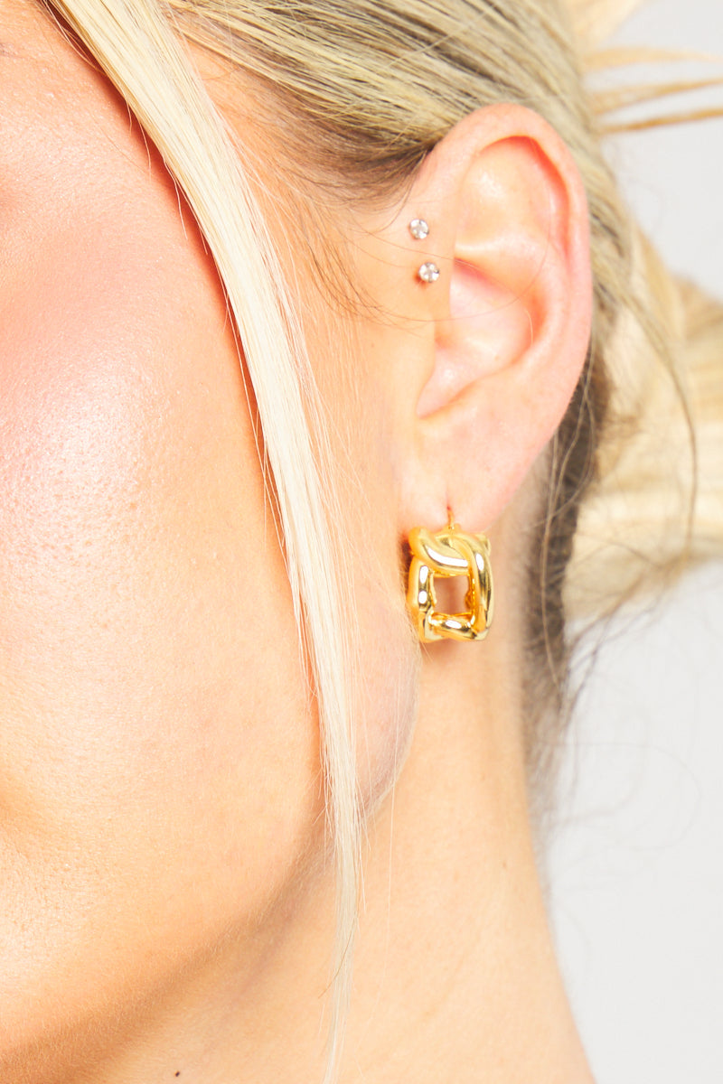 Hammered Detail Hoop-Style Gold Earrings