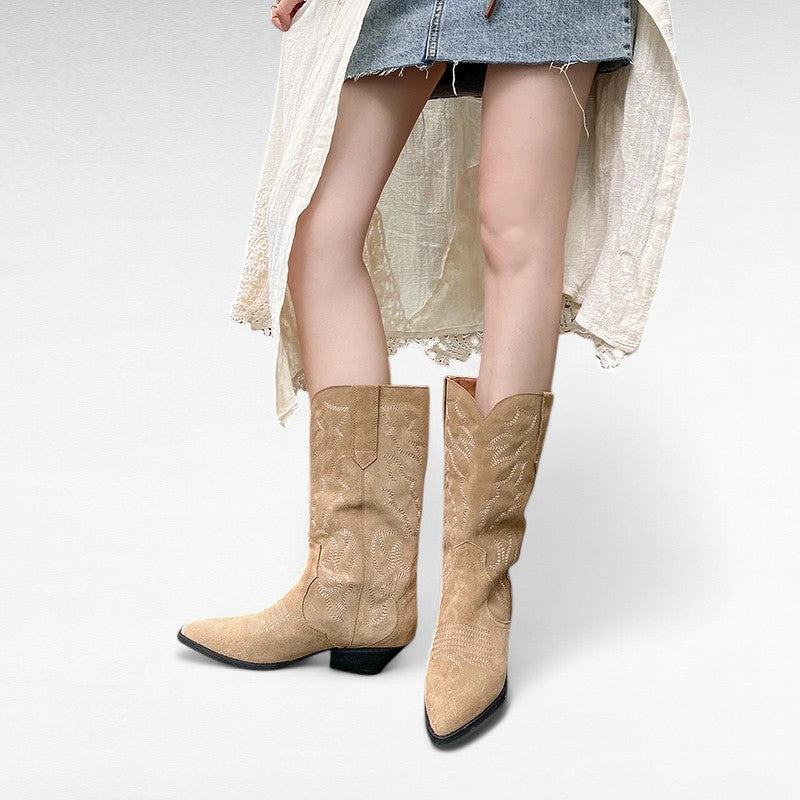 The Everyday Patterned Brown Suede Western Boots