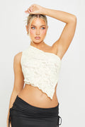 Lace One Shoulder Asymmetric Top in Lemon