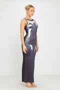 Body Heat Print Sleeveless Maxi Dress in Black