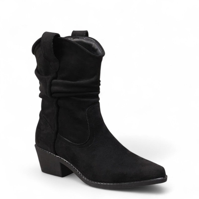 Free-Spirited Crinkled Suede Western Ankle Boots