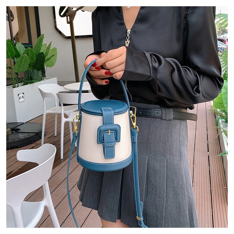 Box-Shape Genuine Leather Crossbody Bag