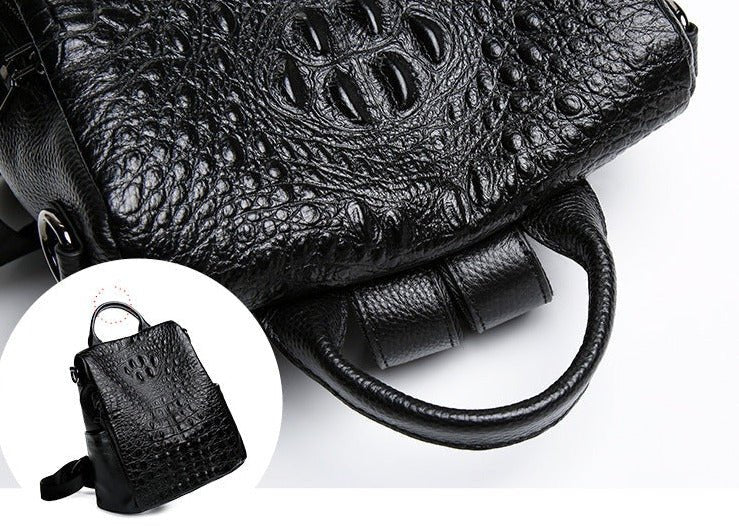 Croc-Effect Genuine Leather Backpack