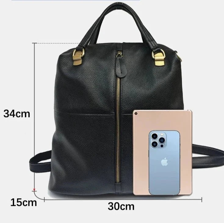 Genuine Leather Backpack with Anti-Theft Detail