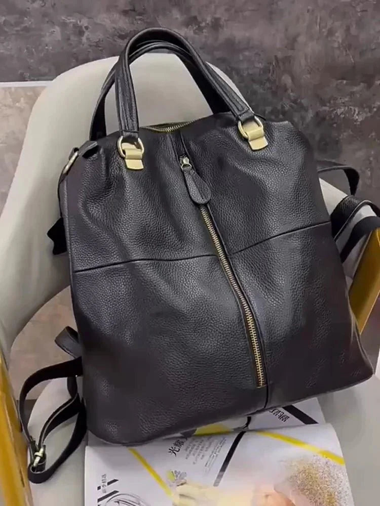 Genuine Leather Backpack with Anti-Theft Detail