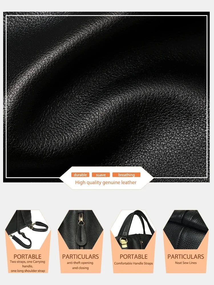 Genuine Leather Backpack with Anti-Theft Detail