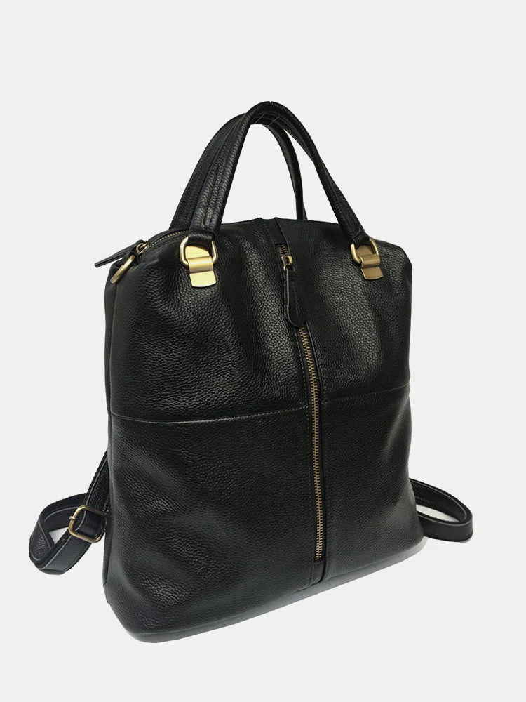 Genuine Leather Backpack with Anti-Theft Detail