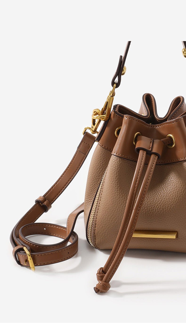 Genuine Leather Bucket Bag with Signature Detail