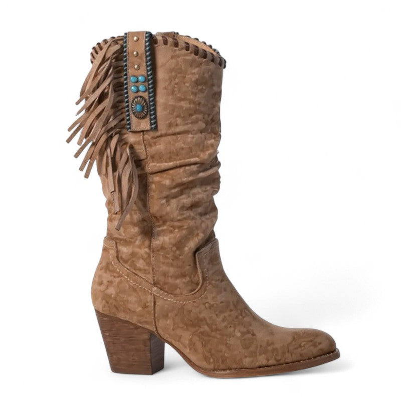 Free-Spirited Fringed Fabric Western Boots