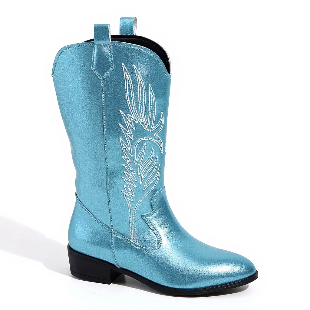 Polished Xylia Glossy Mid-Calf Heeled Western Boots