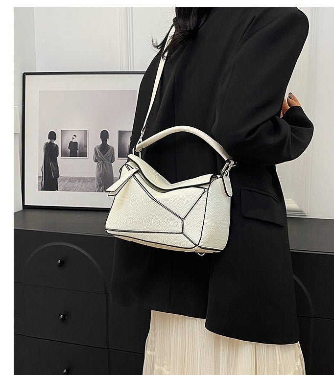 PU Leather Shoulder Bag with Geometric Detail