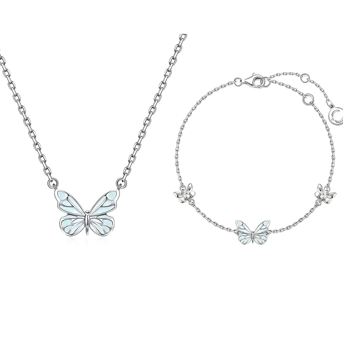Sterling Silver Jewelry Set with Butterfly Detail
