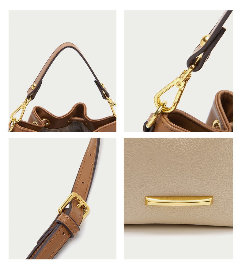 Genuine Leather Bucket Bag with Signature Detail