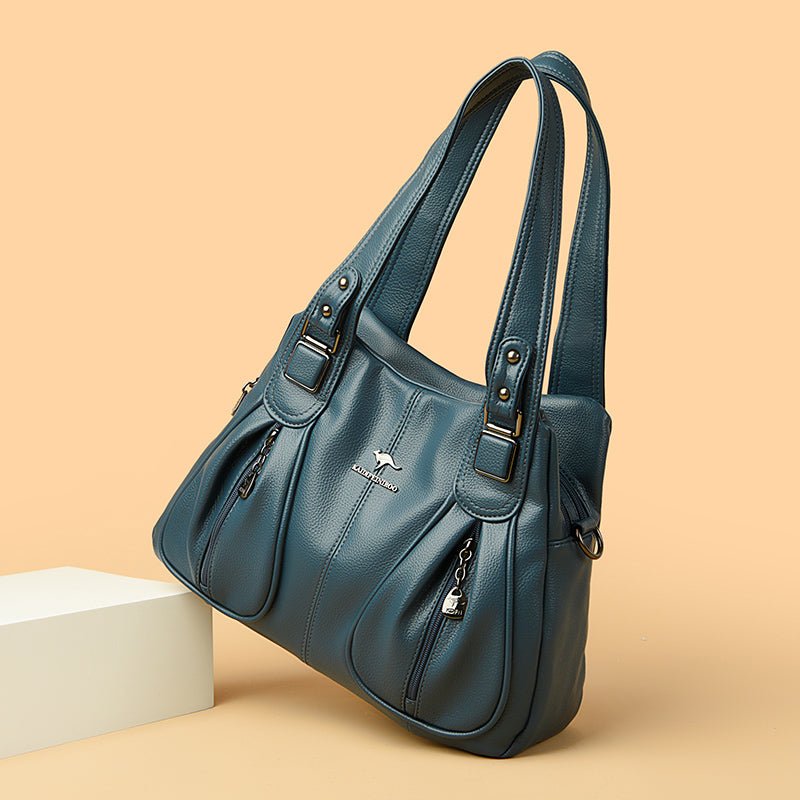Genuine Leather Bucket Bag with Contemporary Detail