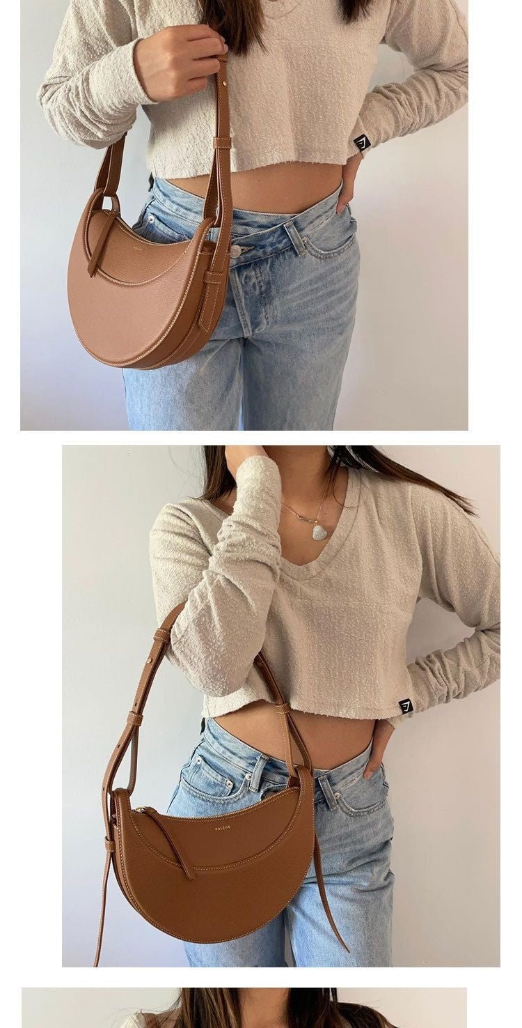 Sculpted Genuine Leather Hobo Bag