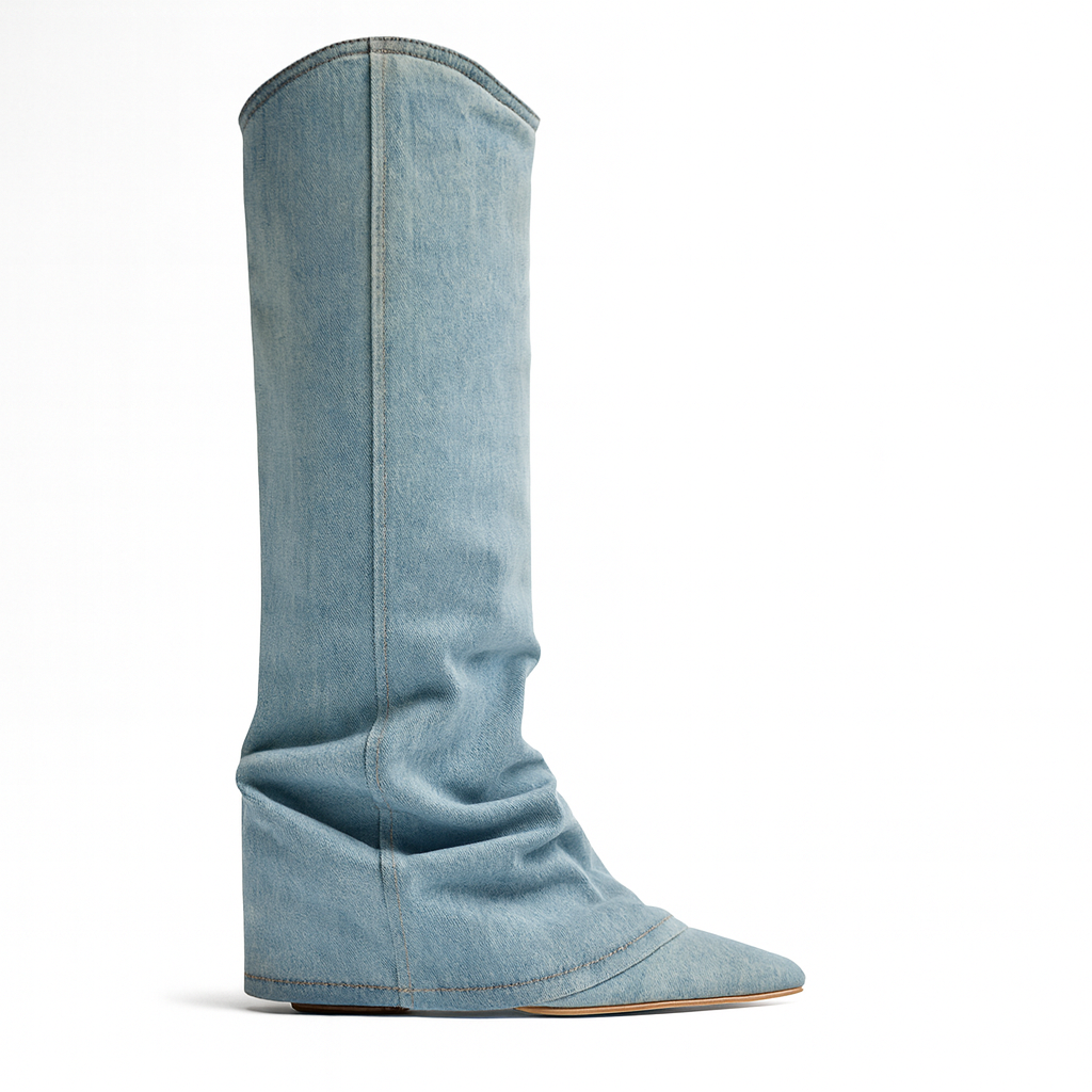 Weekend Vintage Wide-Leg Denim Western Boots