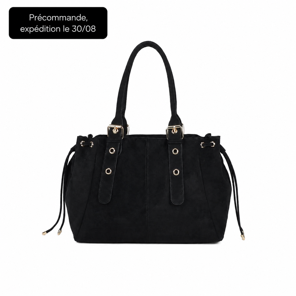 Essential Suede Shoulder Bag in Black