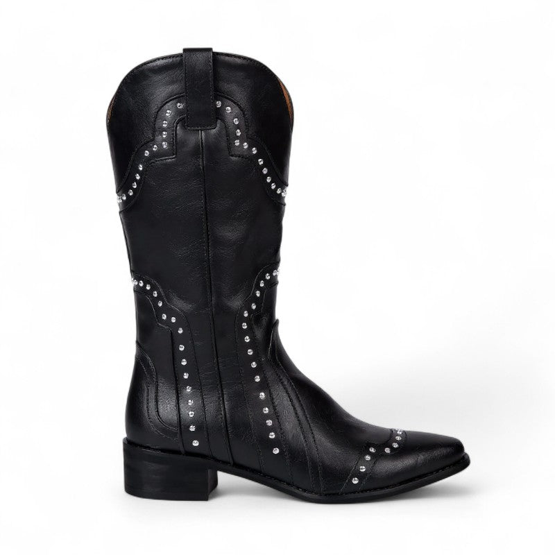 Bold Studded Vintage Mid-Calf Western Boots
