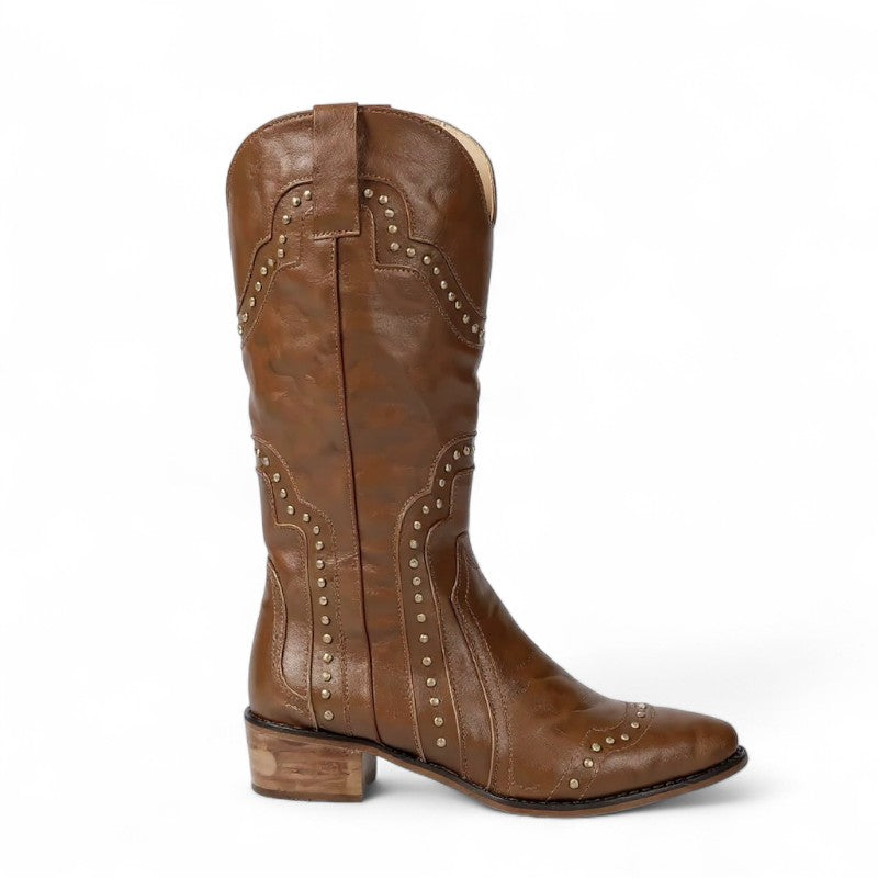 Bold Studded Vintage Mid-Calf Western Boots