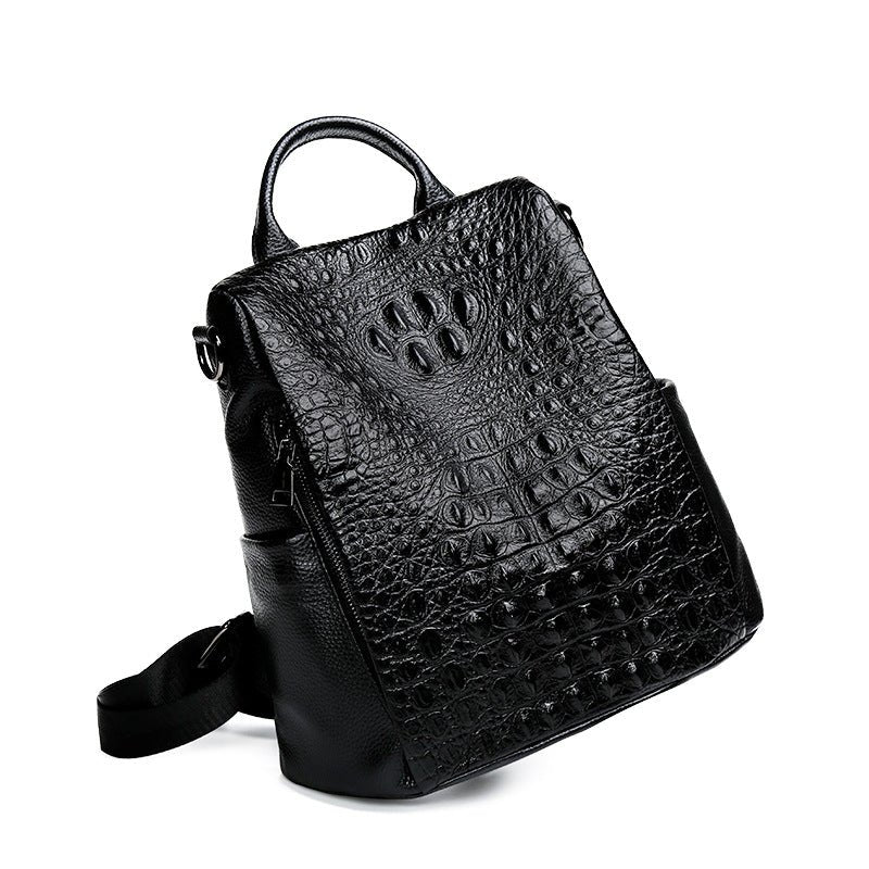 Croc-Effect Genuine Leather Backpack