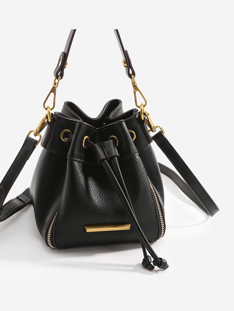 Genuine Leather Bucket Bag with Signature Detail