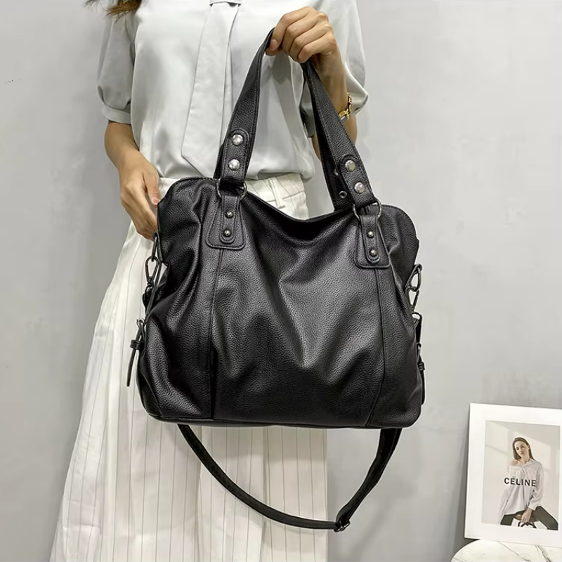 The Everyday Marisol Grained Leather Shoulder Bag in Black