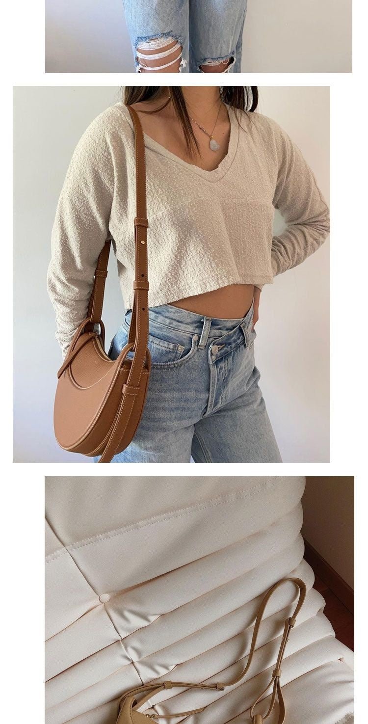 Sculpted Genuine Leather Hobo Bag