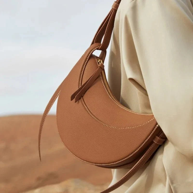 Sculpted Genuine Leather Hobo Bag