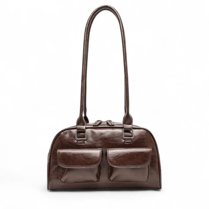 Refined Multi-Pocket Leather Shoulder Bag