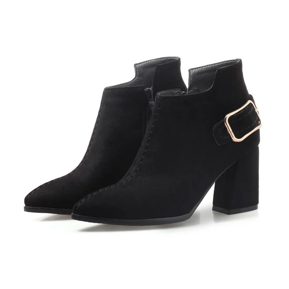 Polished Ivalina Heeled Booties with Buckle Clasp