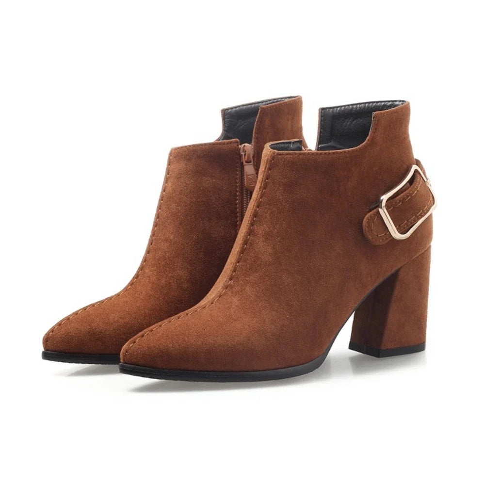 Polished Ivalina Heeled Booties with Buckle Clasp