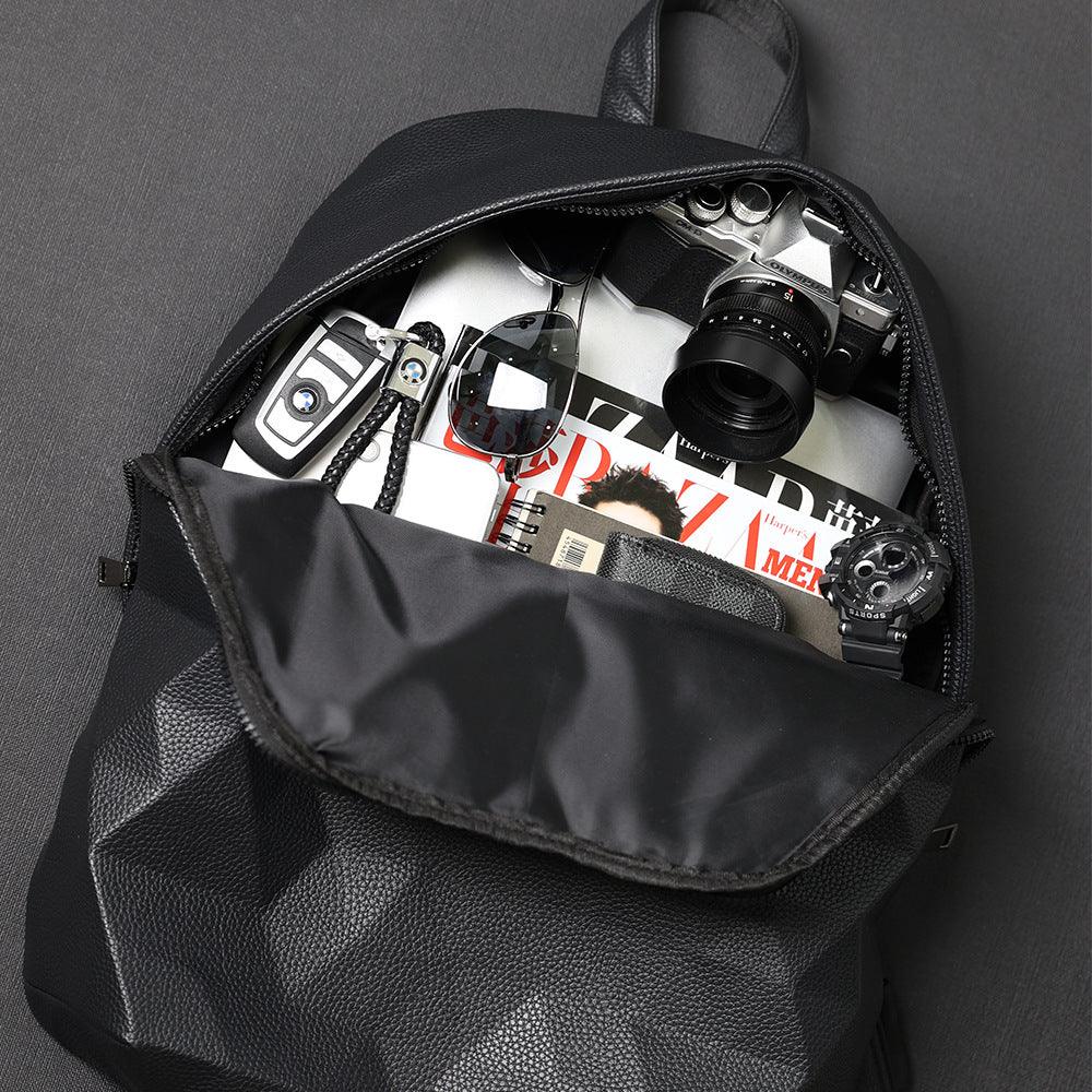 Leather Backpack with Geometric Detail