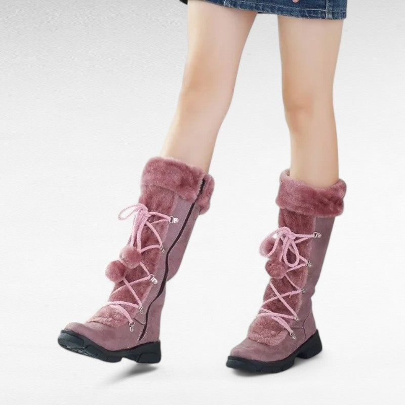 Statement Shearling Boots with Pom-Pom Detail