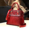 Genuine Leather Tote Bag with Croc-Effect Detail