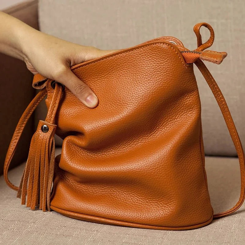 Genuine Leather Crossbody Bag with Mini Detail