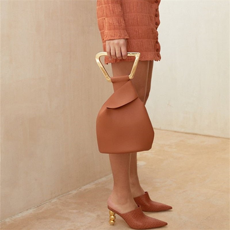 Leather Bucket Bag with Round Detail