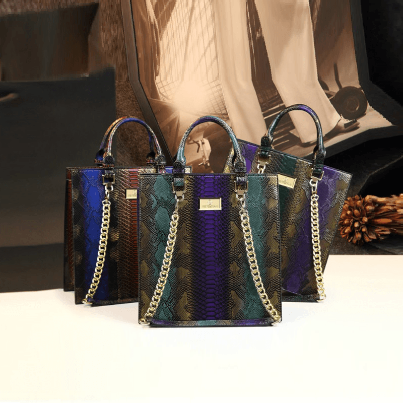 Snake-Effect Genuine Leather Phone Bag