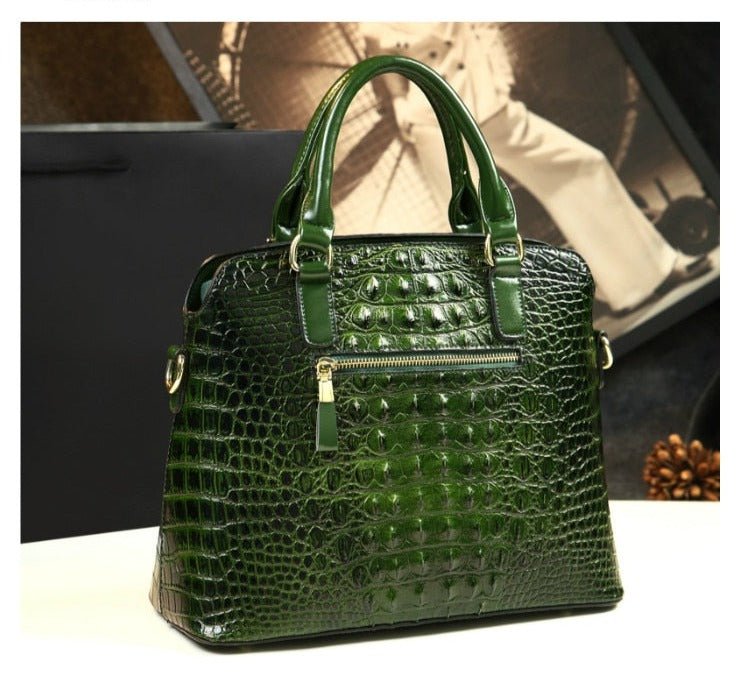 Genuine Leather Tote Bag with Croc-Effect Detail