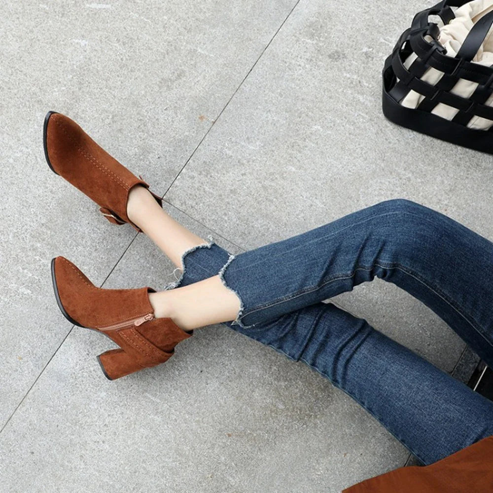 Polished Ivalina Heeled Booties with Buckle Clasp