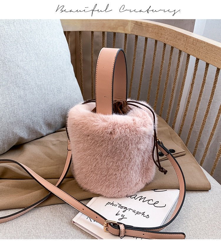 Faux Fur Bucket Bag with Mini Detail