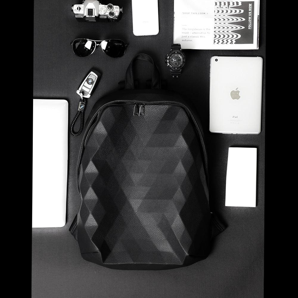 Leather Backpack with Geometric Detail