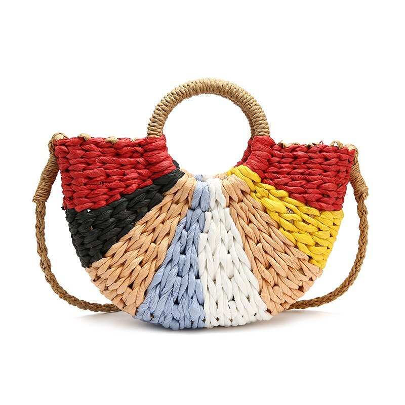 Straw Tote Bag with Woven Detail