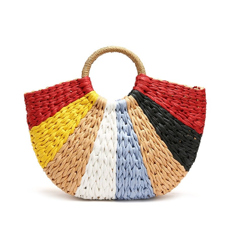 Straw Tote Bag with Woven Detail