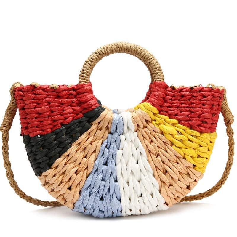 Straw Tote Bag with Woven Detail