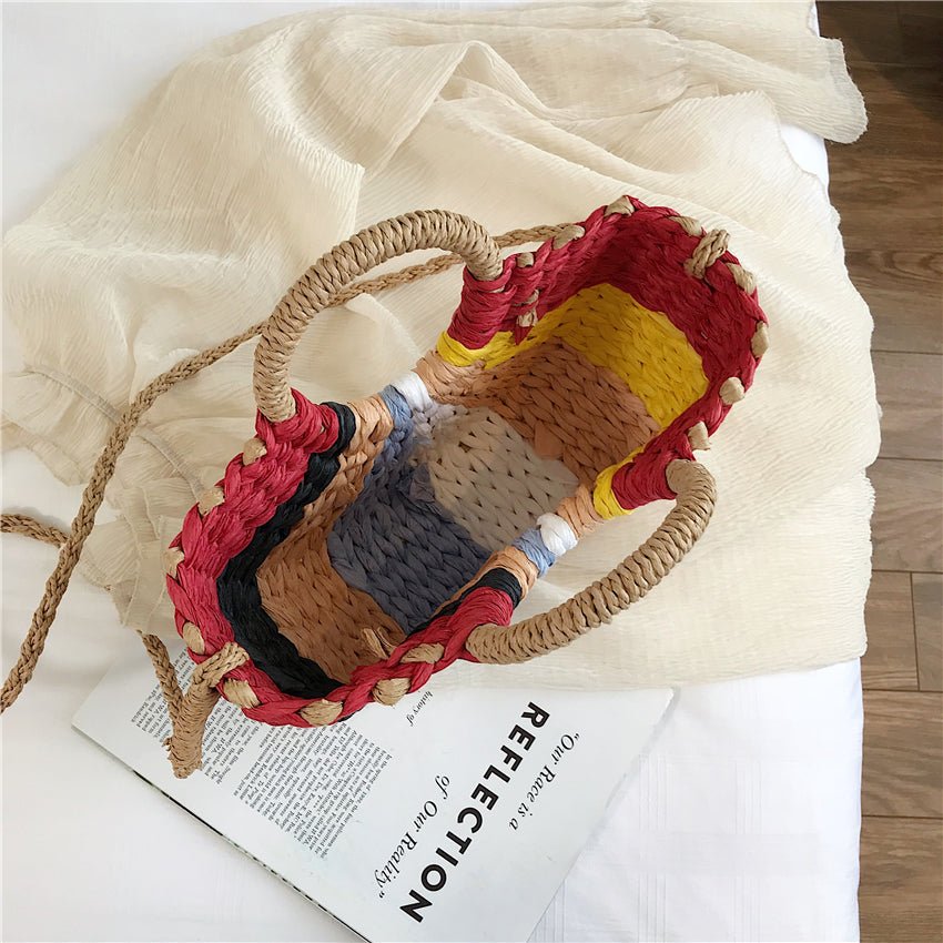 Straw Tote Bag with Woven Detail