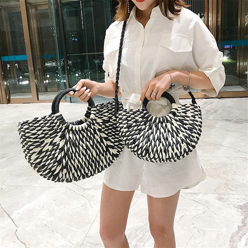 Straw Tote Bag with Woven Detail
