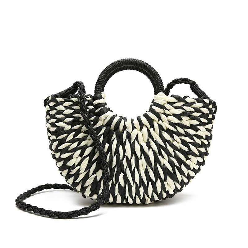 Straw Tote Bag with Woven Detail