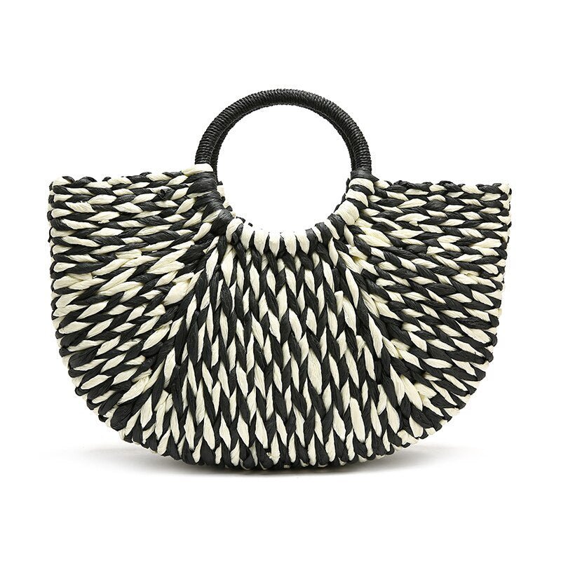 Straw Tote Bag with Woven Detail